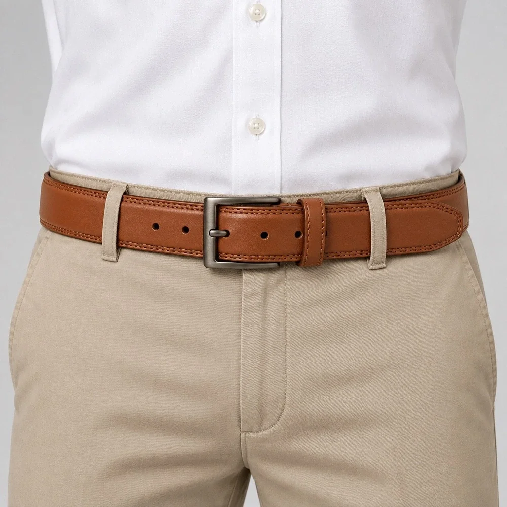 Genuine Leather Belt Men 48 Brown Classic Professional Triple Stitch Big & Tall